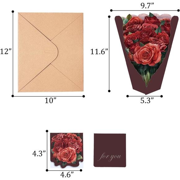 Pop Up 3D Red Roses Bouquet Birthday Anniversary Congrats any Occasion Card - Picture 2 of 5